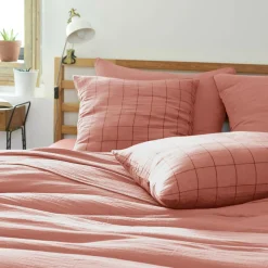 Housse De Couette|EMINZA Housse de couette gaze de coton (240 x 220 cm) Gaïa Match Rose Pêche