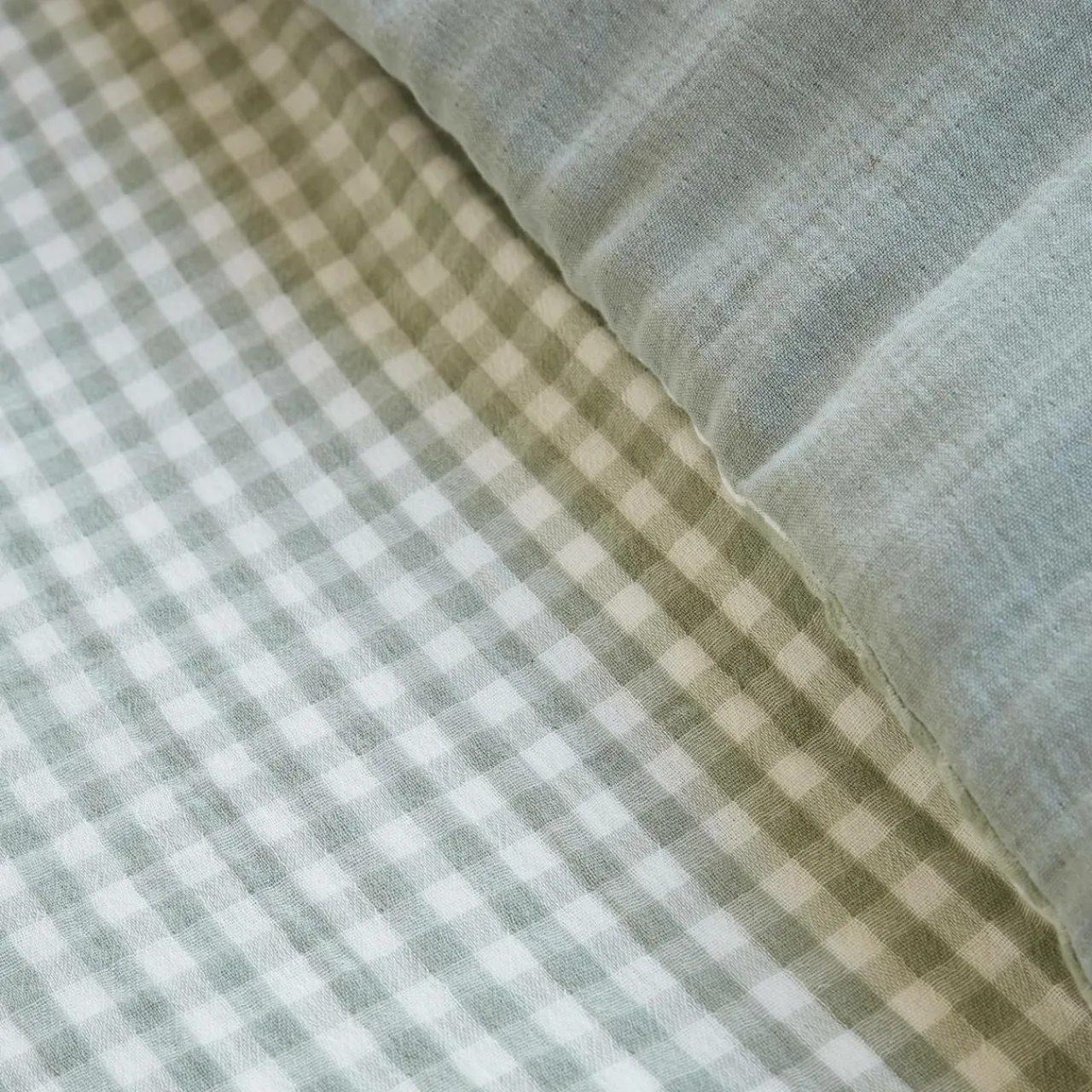 Housse De Couette|EMINZA Housse de couette gaze de coton (240 x 220 cm) Gaïa vichy Vert Eucalyptus