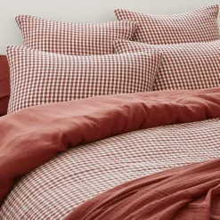 Housse De Couette|EMINZA Housse de couette gaze de coton (200 x 200 cm) Gaïa vichy Terracotta