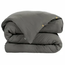 Housse De Couette|EMINZA Housse de couette gaze de coton (280 x 240 cm) Gaïa Gris granit Gris foncé