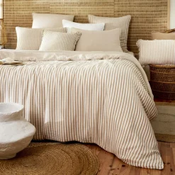 Housse De Couette|EMINZA Housse de couette gaze de coton (240 x 220 cm) Gaïa rayures Ficelle Rayure Ficelle