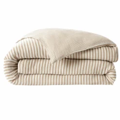 Housse De Couette|EMINZA Housse de couette gaze de coton (240 x 220 cm) Gaïa rayures Ficelle Rayure Ficelle