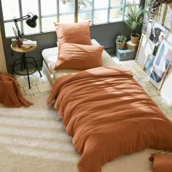 Housse De Couette|EMINZA Housse de couette gaze de coton (140 x 200 cm) Gaïa Abricot