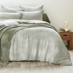 Housse De Couette|EMINZA Housse de couette gaze de coton (260 x 240 cm) Gaïa vichy Vert romarin