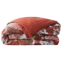 Housse De Couette|EMINZA Housse de couette gaze de coton (200 x 200 cm) Gaïa Azalée Terracotta