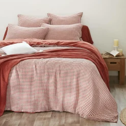 Housse De Couette|EMINZA Housse de couette gaze de coton (280 x 240 cm) Gaïa Vichy terracotta