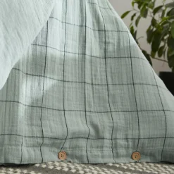 Housse De Couette|EMINZA Housse de couette gaze de coton (140 x 200 cm) Gaïa Match Vert Eucalyptus