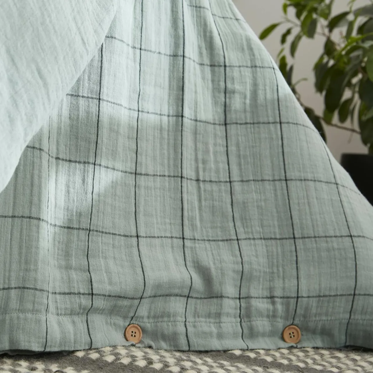 Housse De Couette|EMINZA Housse de couette gaze de coton (140 x 200 cm) Gaïa Match Vert Eucalyptus