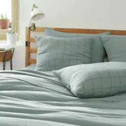 Housse De Couette|EMINZA Housse de couette gaze de coton (140 x 200 cm) Gaïa Match Vert Eucalyptus