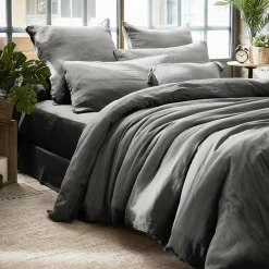 Housse De Couette|EMINZA Housse de couette gaze de coton (240 x 220 cm) Gaïa Gris granit Gris foncé