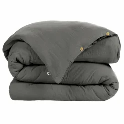 Housse De Couette|EMINZA Housse de couette gaze de coton (240 x 220 cm) Gaïa Gris granit Gris foncé