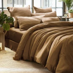 Housse De Couette|EMINZA Housse de couette gaze de coton (240 x 220 cm) Gaïa Camel