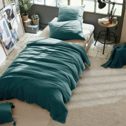 Housse De Couette|EMINZA Housse de couette gaze de coton (140 x 200 cm) Gaïa Bleu canard