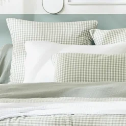 Housse De Couette|EMINZA Housse de couette gaze de coton (260 x 240 cm) Gaïa vichy Vert Eucalyptus
