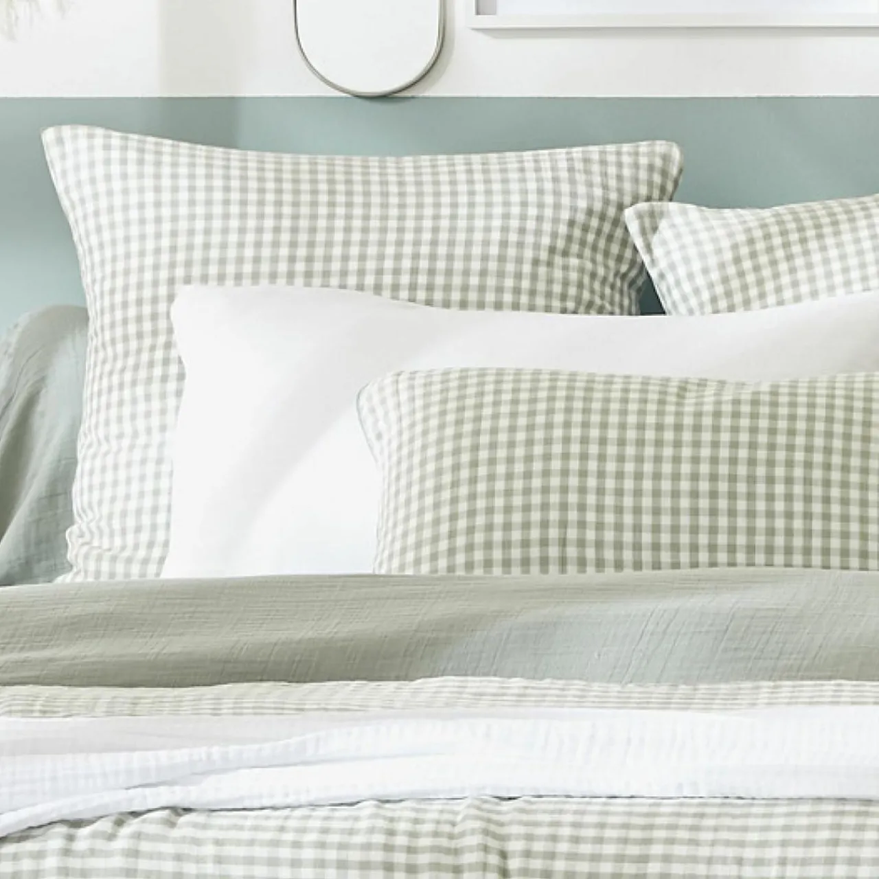 Housse De Couette|EMINZA Housse de couette gaze de coton (260 x 240 cm) Gaïa vichy Vert Eucalyptus