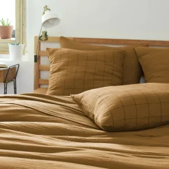 Housse De Couette|EMINZA Housse de couette gaze de coton (140 x 200 cm) Gaïa Match Camel