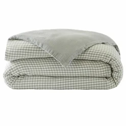 Housse De Couette|EMINZA Housse de couette gaze de coton (140 x 200 cm) Gaïa vichy Vert Eucalyptus