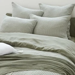 Housse De Couette|EMINZA Housse de couette gaze de coton (140 x 200 cm) Gaïa vichy Vert romarin