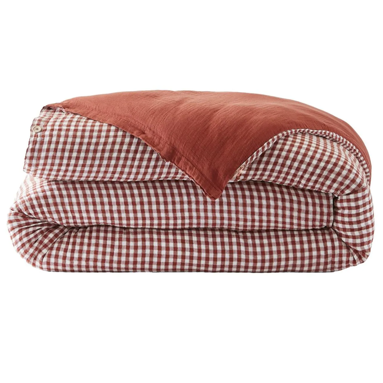 Housse De Couette|EMINZA Housse de couette gaze de coton (240 x 220 cm) Gaïa vichy Terracotta