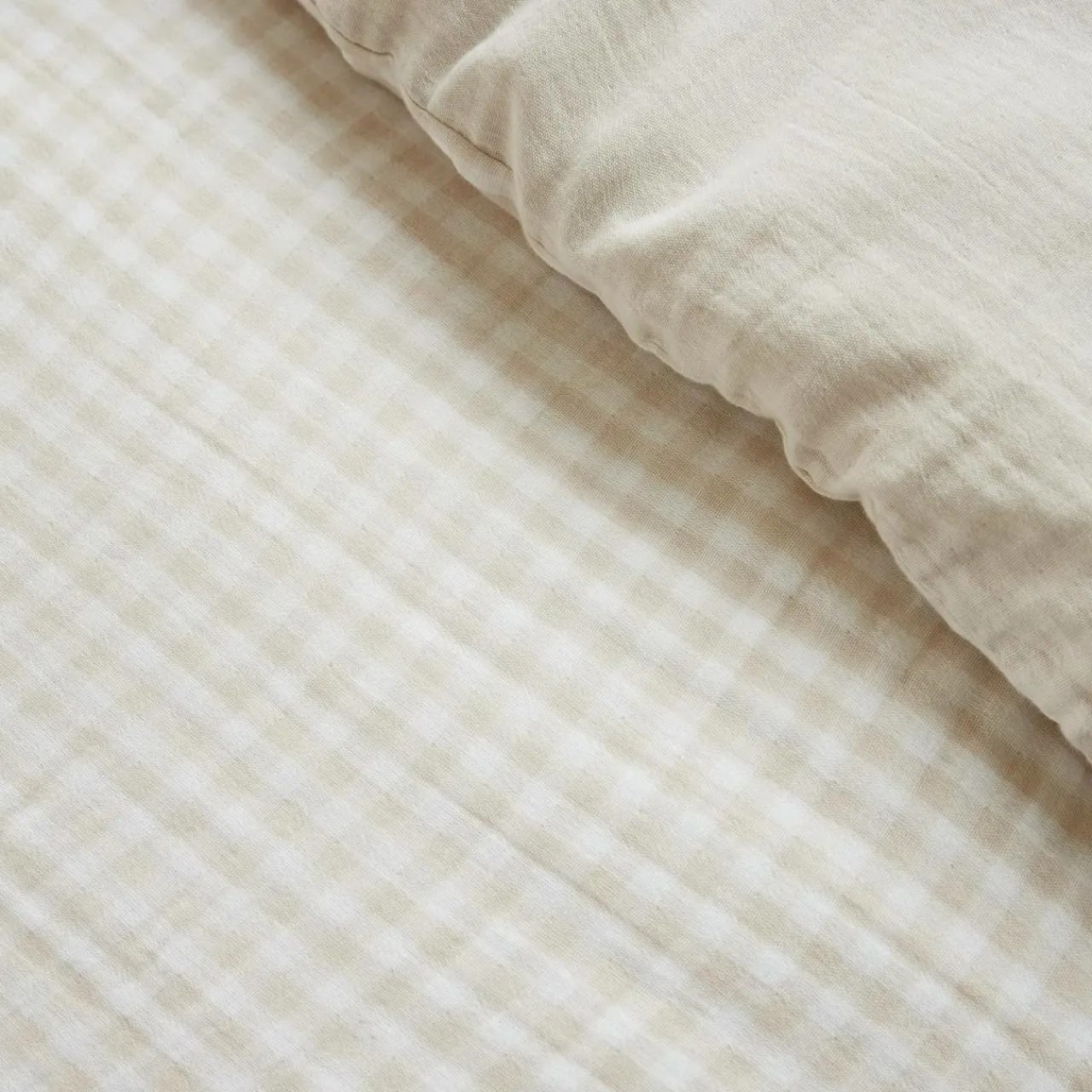 Housse De Couette|EMINZA Housse de couette gaze de coton (240 x 220 cm) Gaïa vichy Beige