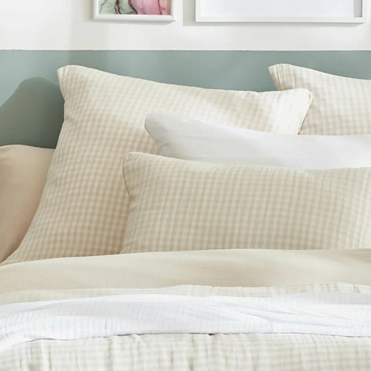 Housse De Couette|EMINZA Housse de couette gaze de coton (240 x 220 cm) Gaïa vichy Beige