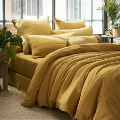 Housse De Couette|EMINZA Housse de couette gaze de coton (280 x 240 cm) Gaïa Jaune safran