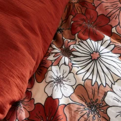 Housse De Couette|EMINZA Housse de couette gaze de coton (260 x 240 cm) Gaïa Azalée Terracotta