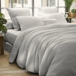 Housse De Couette|EMINZA Housse de couette gaze de coton (280 x 240 cm) Gaïa Gris nuage Gris clair