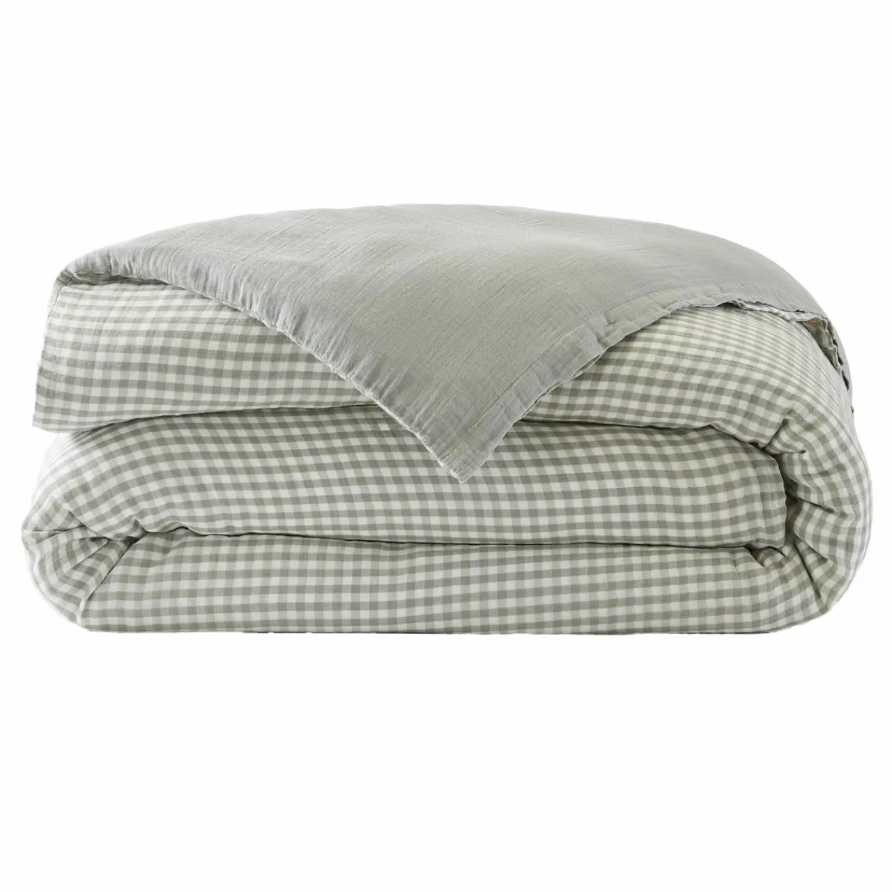 Housse De Couette|EMINZA Housse de couette gaze de coton (280 x 240 cm) Gaïa vichy Vert eucalyptus Vichy eucalyptus