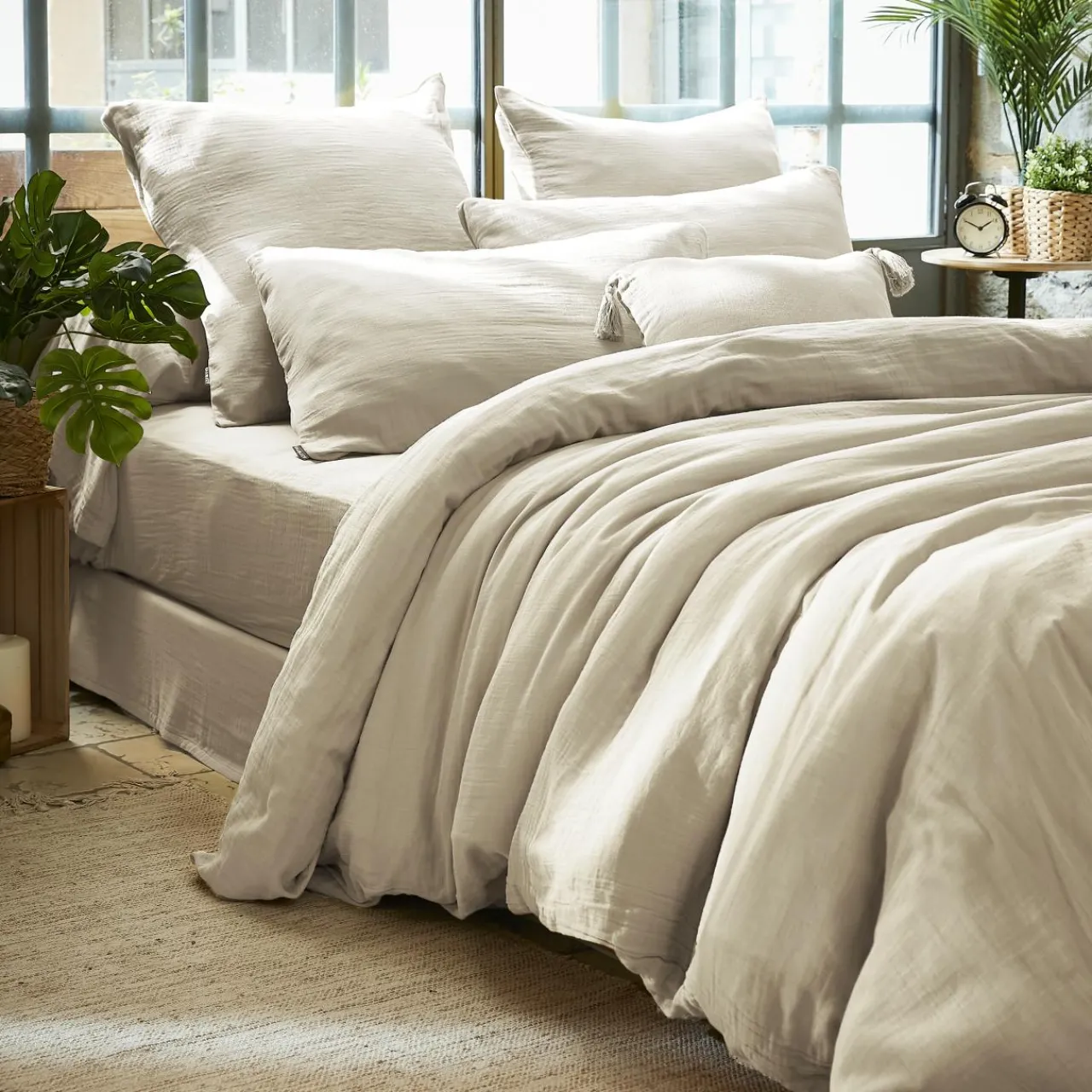 Housse De Couette|EMINZA Housse de couette gaze de coton (260 x 240 cm) Gaïa pampa Beige