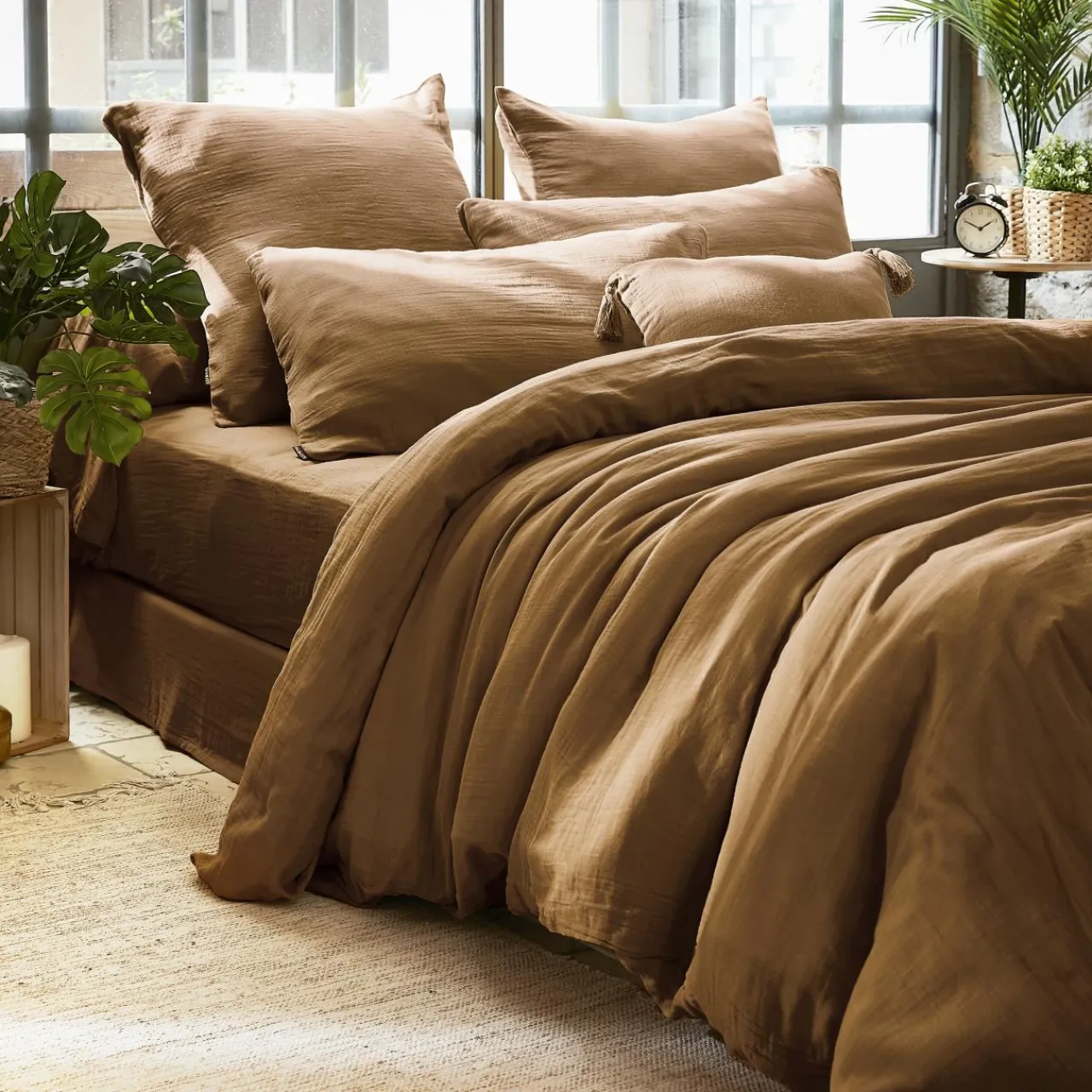 Housse De Couette|EMINZA Housse de couette gaze de coton (260 x 240 cm) Gaïa Camel