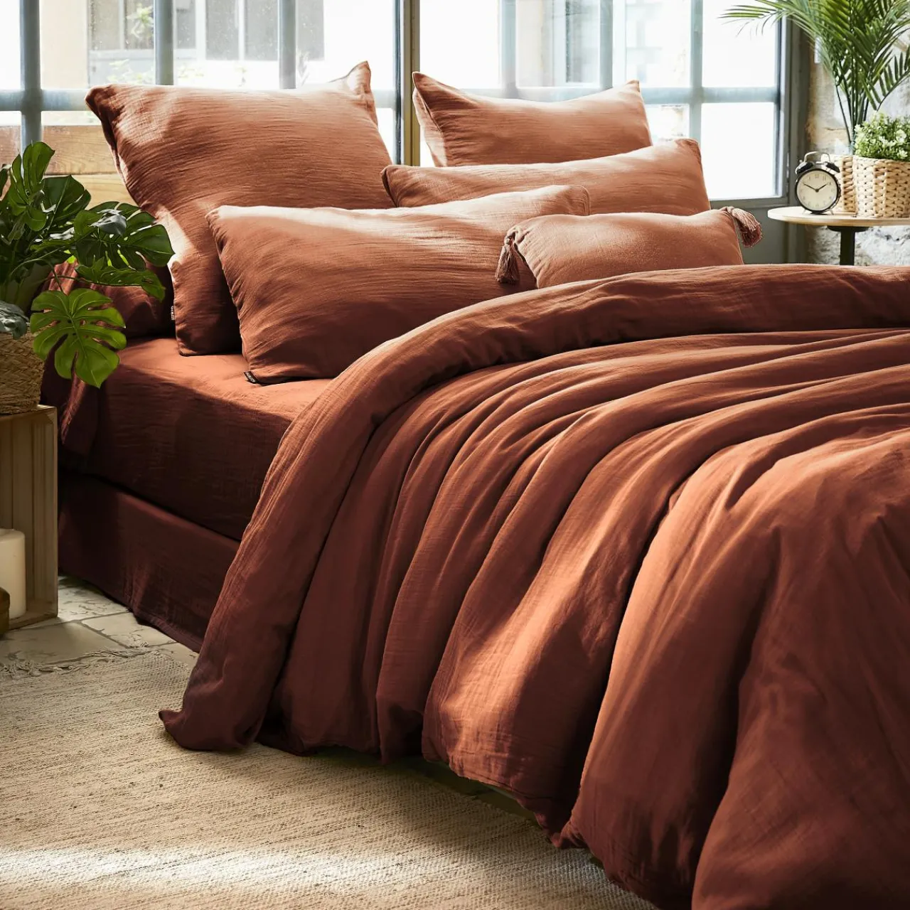 Housse De Couette|EMINZA Housse de couette gaze de coton (280 x 240 cm) Gaïa Terracotta