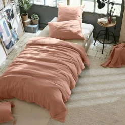 Housse De Couette|EMINZA Housse de couette gaze de coton (140 x 200 cm) Gaïa Rose Pêche