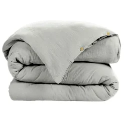Housse De Couette|EMINZA Housse de couette gaze de coton (240 x 220 cm) Gaïa Gris nuage Gris clair