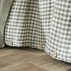 Housse De Couette|EMINZA Housse de couette gaze de coton (280 x 240 cm) Gaïa vichy Vert romarin Vichy romarin