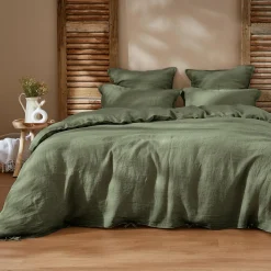 Housse De Couette|EMINZA Housse de couette lin lavé (240 x 220 cm) Louise Vert romarin
