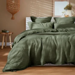 Housse De Couette|EMINZA Housse de couette lin lavé (260 x 240 cm) Louise Vert romarin