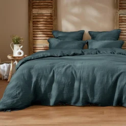 Housse De Couette|EMINZA Housse de couette lin lavé (240 x 220 cm) Louise Gris ardoise