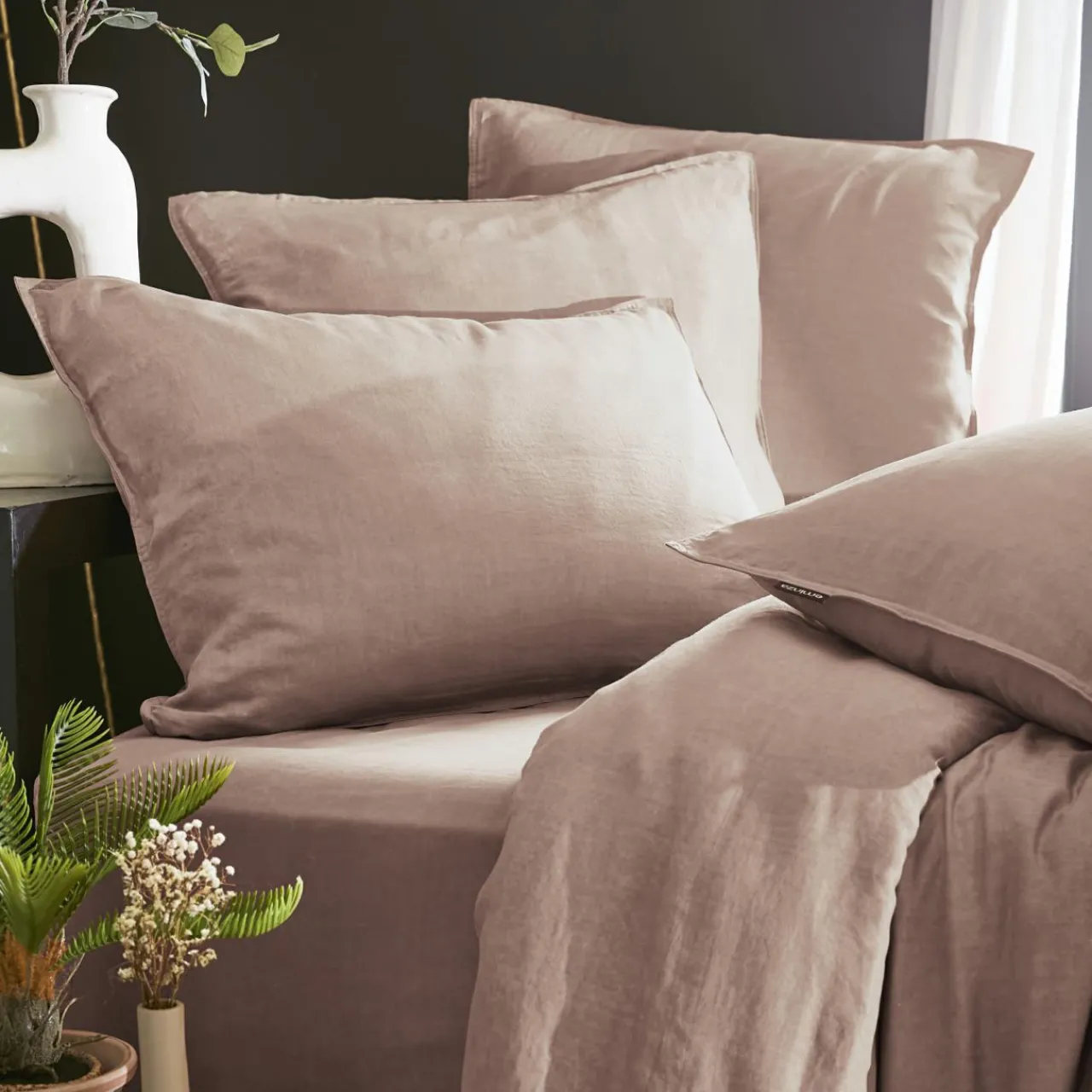 Parure De Lit|Housse De Couette|EMINZA Housse de couette lyocell Tencel™ lavé (200 x 200 cm) Olivia blush Rose