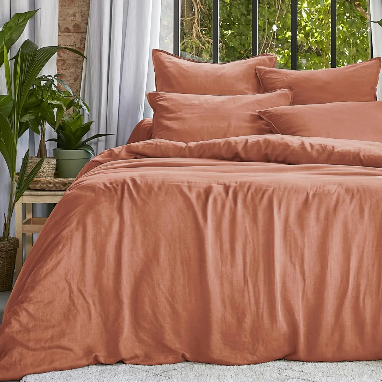 Parure De Lit|Housse De Couette|EMINZA Housse de couette lyocell Tencel™ lavé (240 x 220 cm) Olivia Terracotta