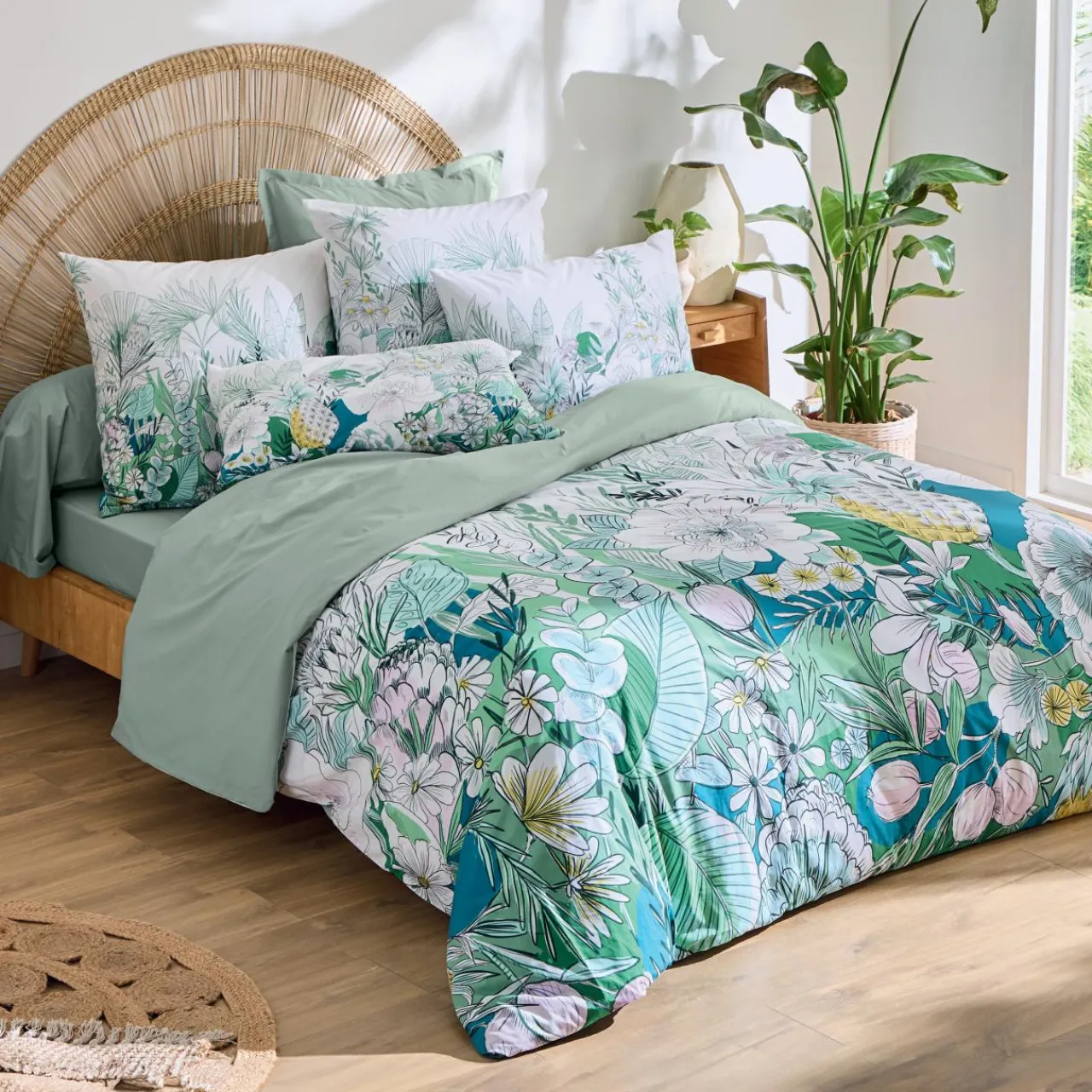 Housse De Couette|TRADI LINGE Housse de couette percale de coton (140 x 200 cm) Bali e Vert