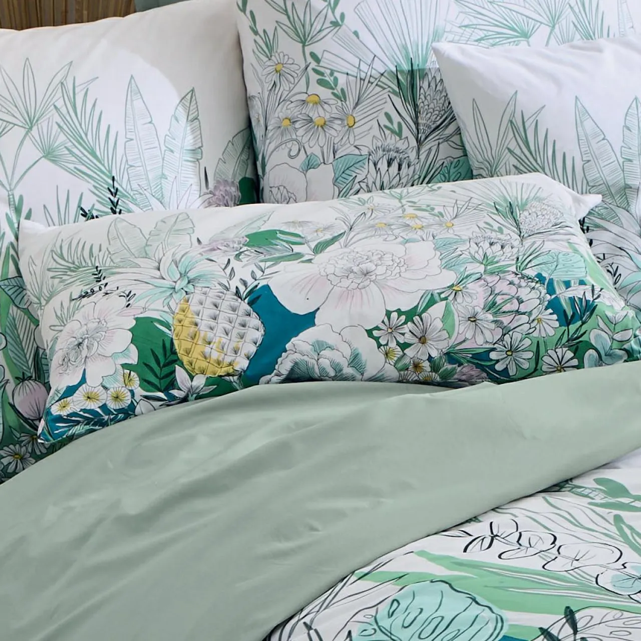 Housse De Couette|TRADI LINGE Housse de couette percale de coton (140 x 200 cm) Bali e Vert