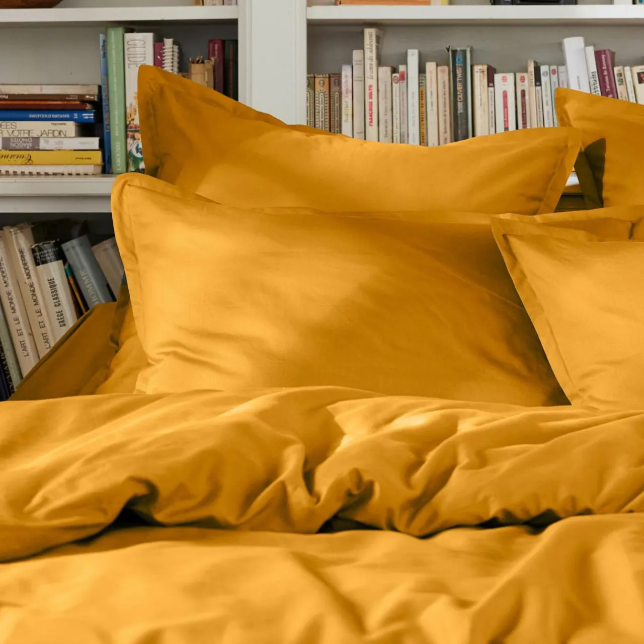Housse De Couette|EMINZA Housse de couette percale de coton (280 x 240 cm) Cali Jaune moutarde