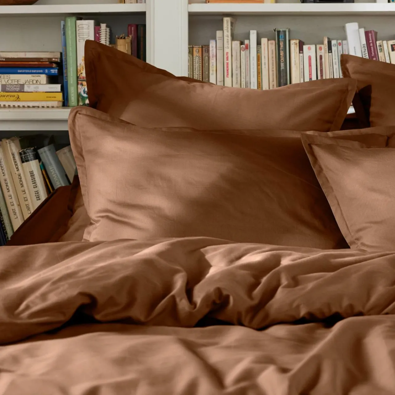 Housse De Couette|EMINZA Housse de couette percale de coton (280 x 240 cm) Cali Marron Chocolat