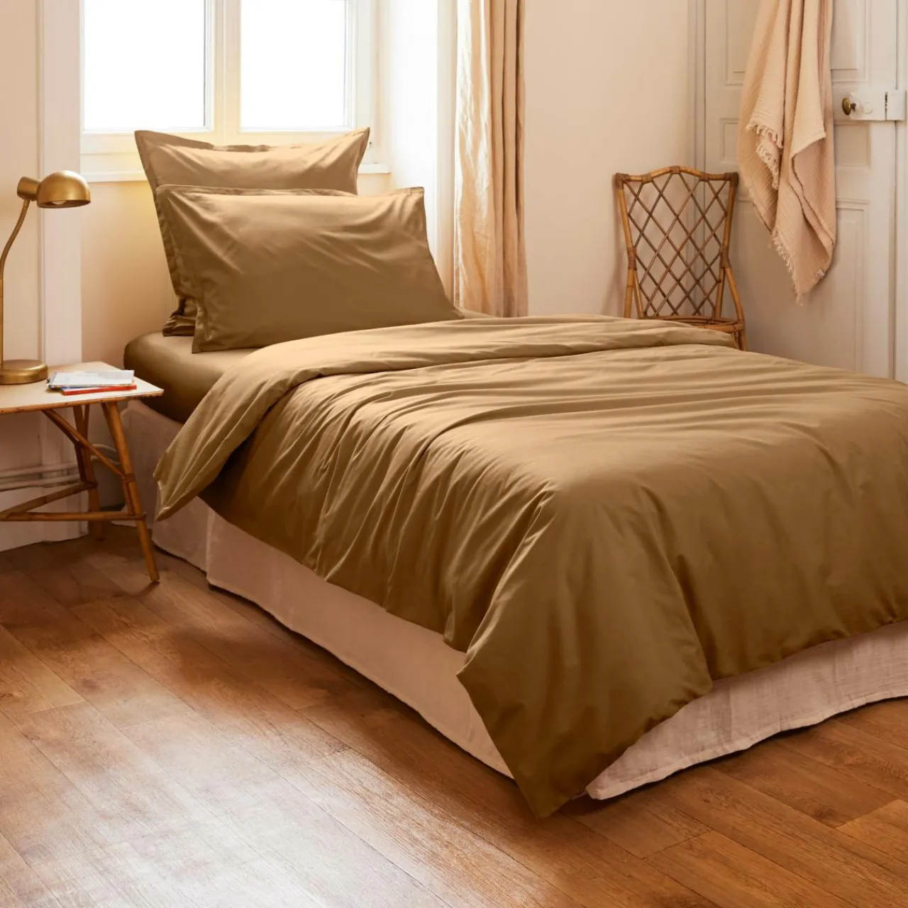 Housse De Couette|EMINZA Housse de couette percale de coton (140 x 200 cm) Cali Camel