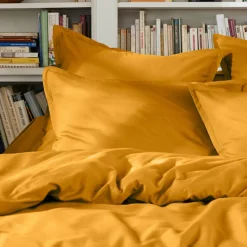 Housse De Couette|EMINZA Housse de couette percale de coton (240 x 220 cm) Cali Jaune moutarde