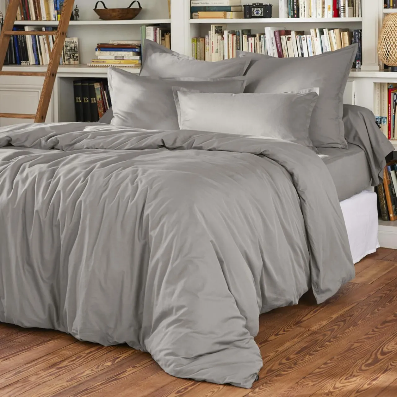 Housse De Couette|EMINZA Housse de couette percale de coton (200 x 200 cm) Cali Gris clair