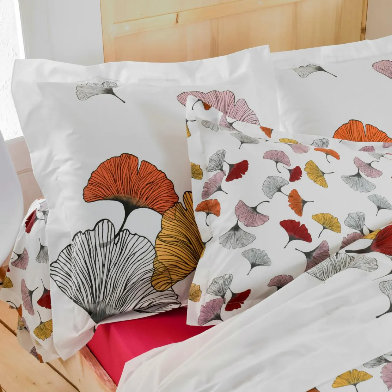 Housse De Couette|TRADI LINGE Housse de couette percale de coton (260 x 240 cm) Ginkgo Multicolore