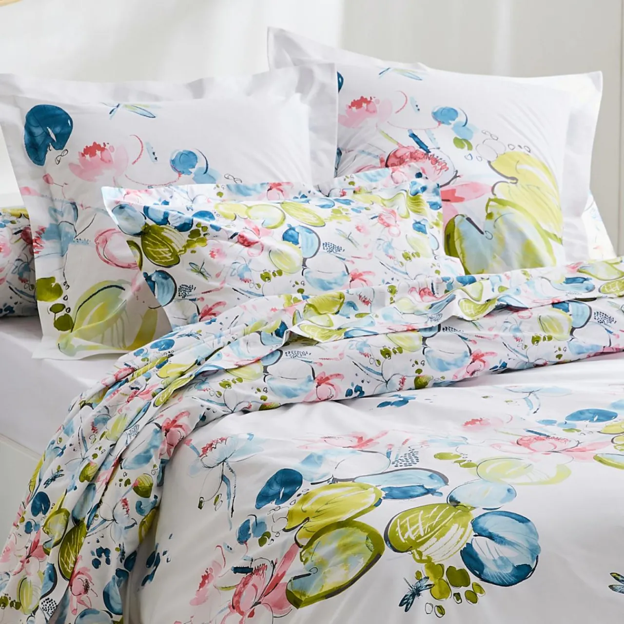 Housse De Couette|TRADILINGE Housse de couette percale de coton (260 x 240 cm) Nénuphar Aqua Multicolore