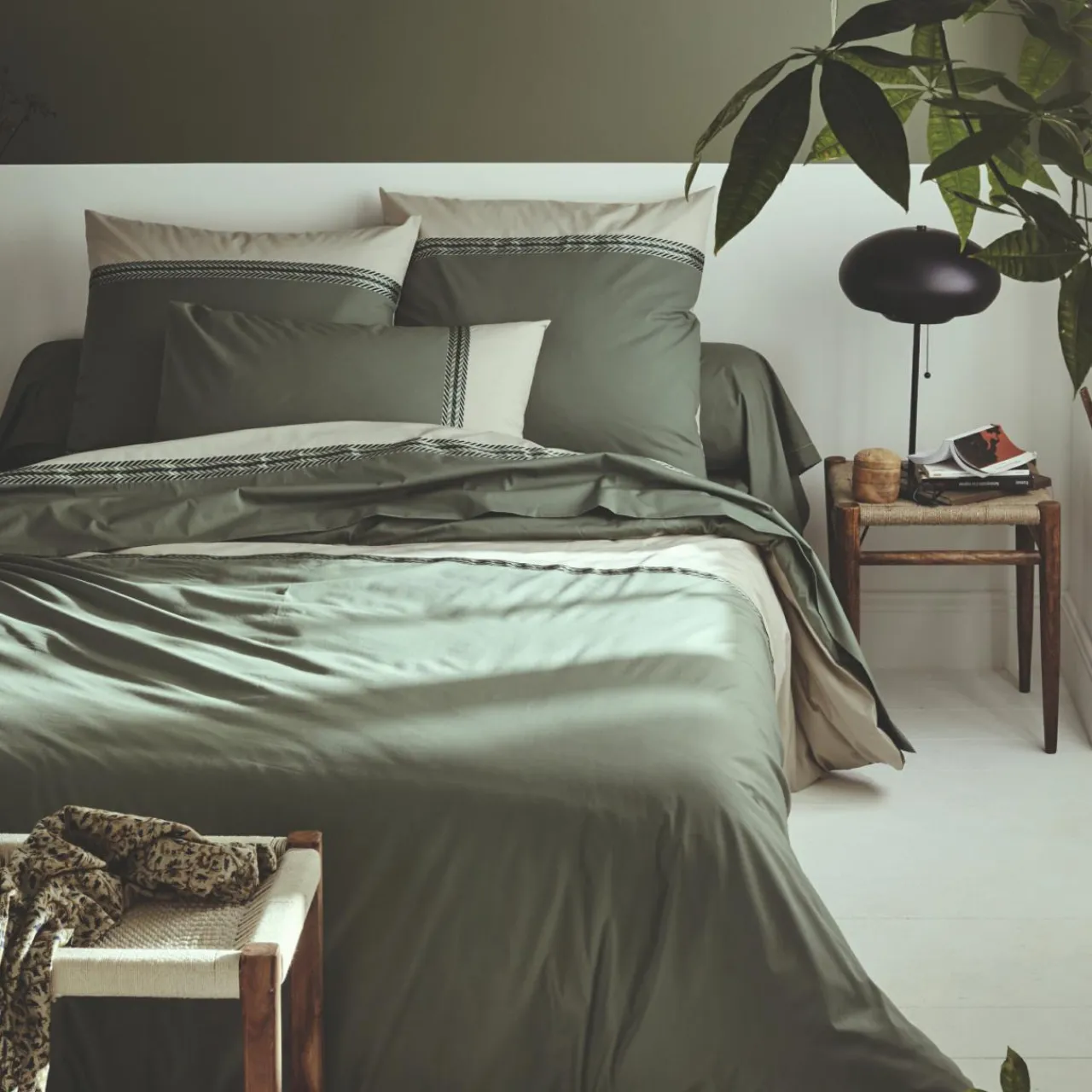 Housse De Couette|TRADILINGE Housse de couette percale de coton (280 x 240 cm) Noa Vert kaki